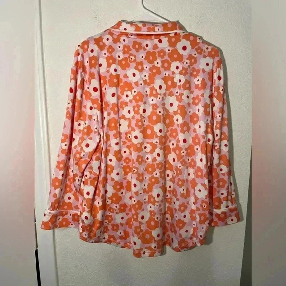 Kate Spade Floral Orange Pink White Quarter Sleeve Button Down Pajama Top Sz XL - Picture 7 of 10
